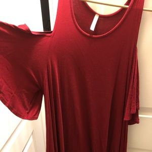 Red open shoulder dress